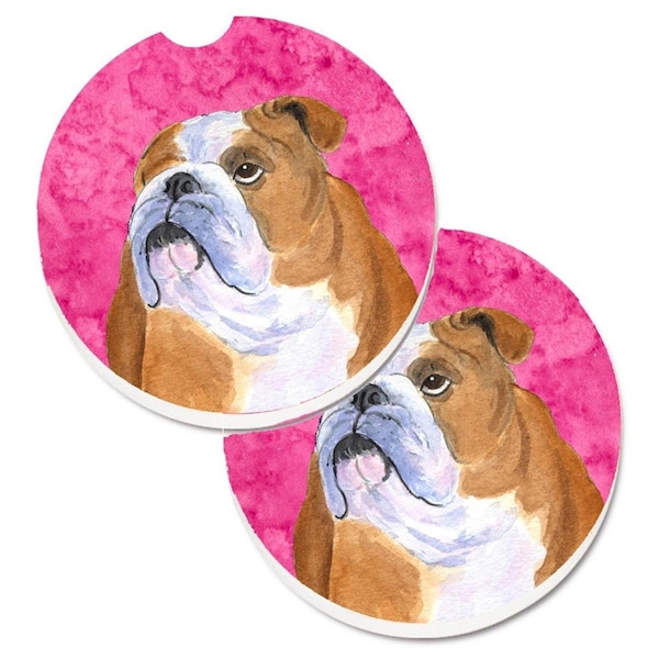 Carolines Treasures Pink English Bulldog Cup Holder Car Coaster, PK2 SS4767-PKCARC - main